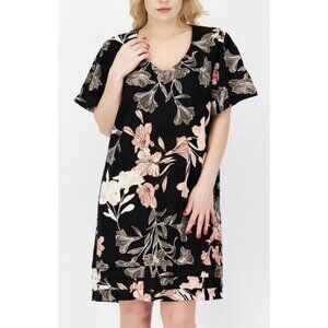 Nicole Miller Original Shift Dress Linen Blend Medium Size Floral V Neck